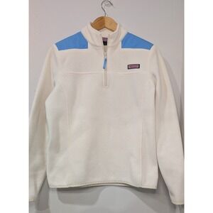Vineyard Vines Fleece 1/4 Zip Pullover Cream Blue Women's - Size XS/S